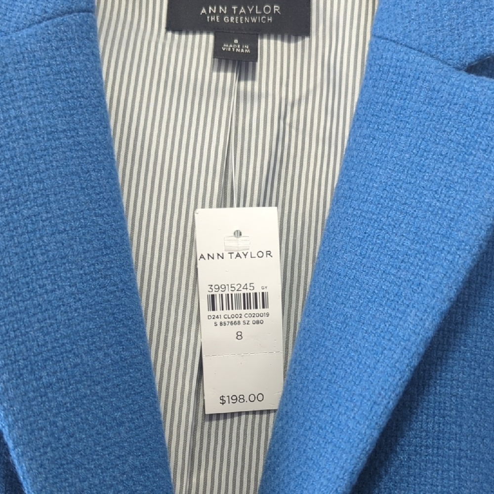 Ann Taylor Tweed Blue Blazer Jacket Size 8 - Picture 2 of 13